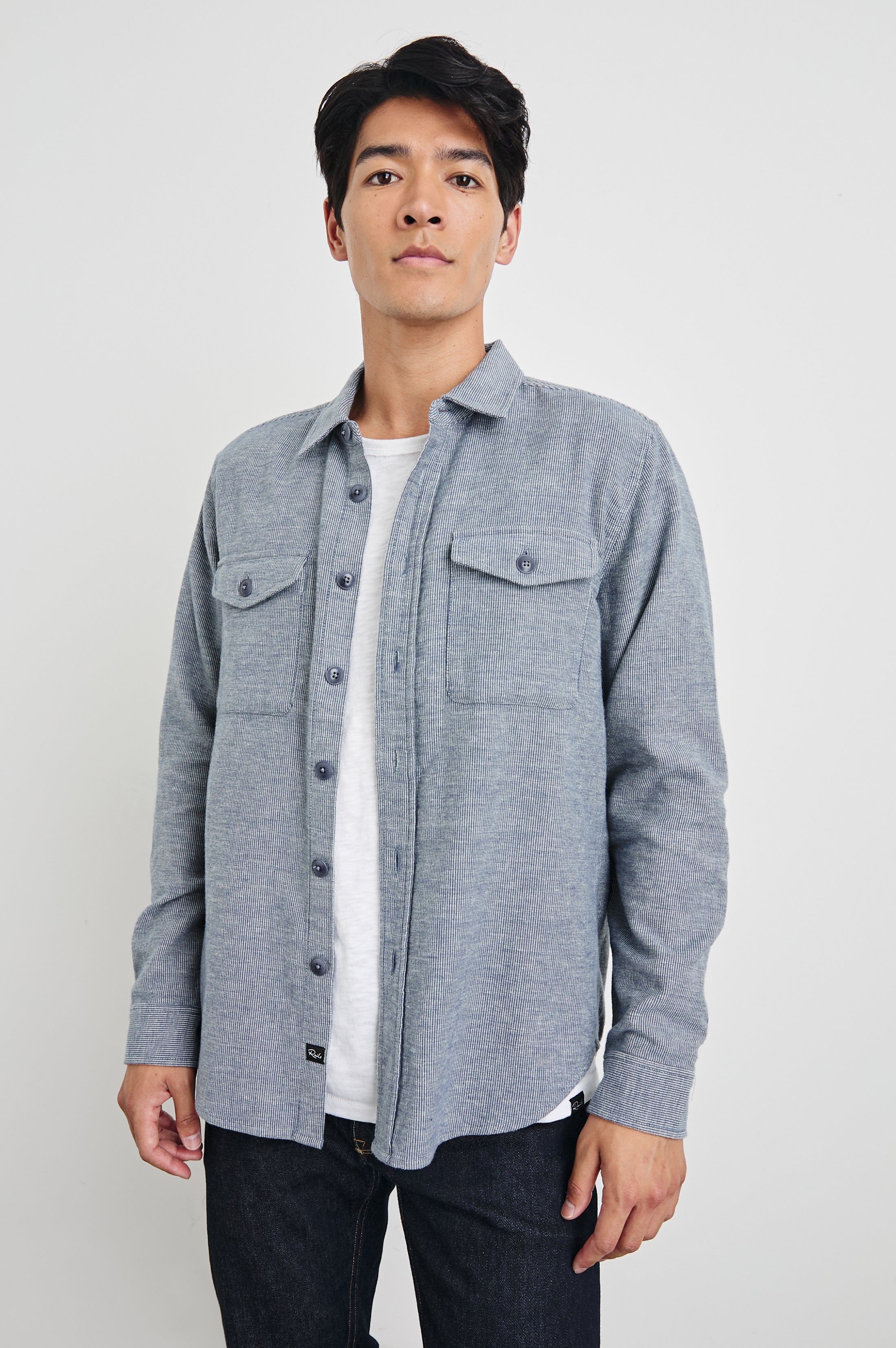 BURR SHIRT JACKET - DENIM WHITE