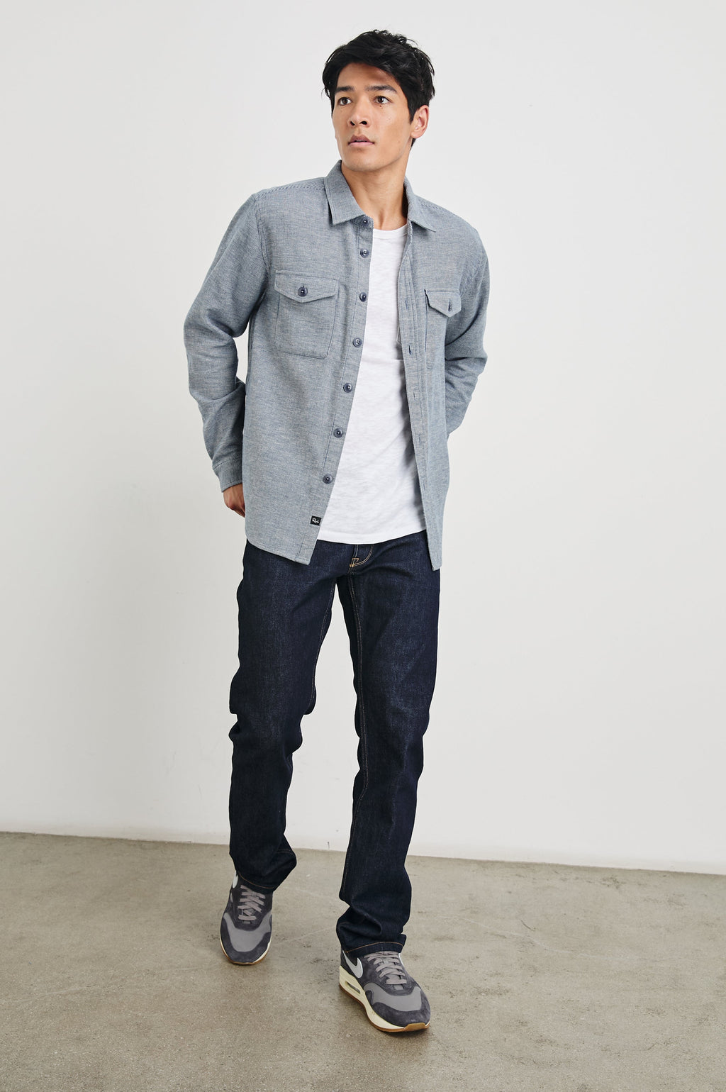 BURR SHIRT JACKET - DENIM WHITE