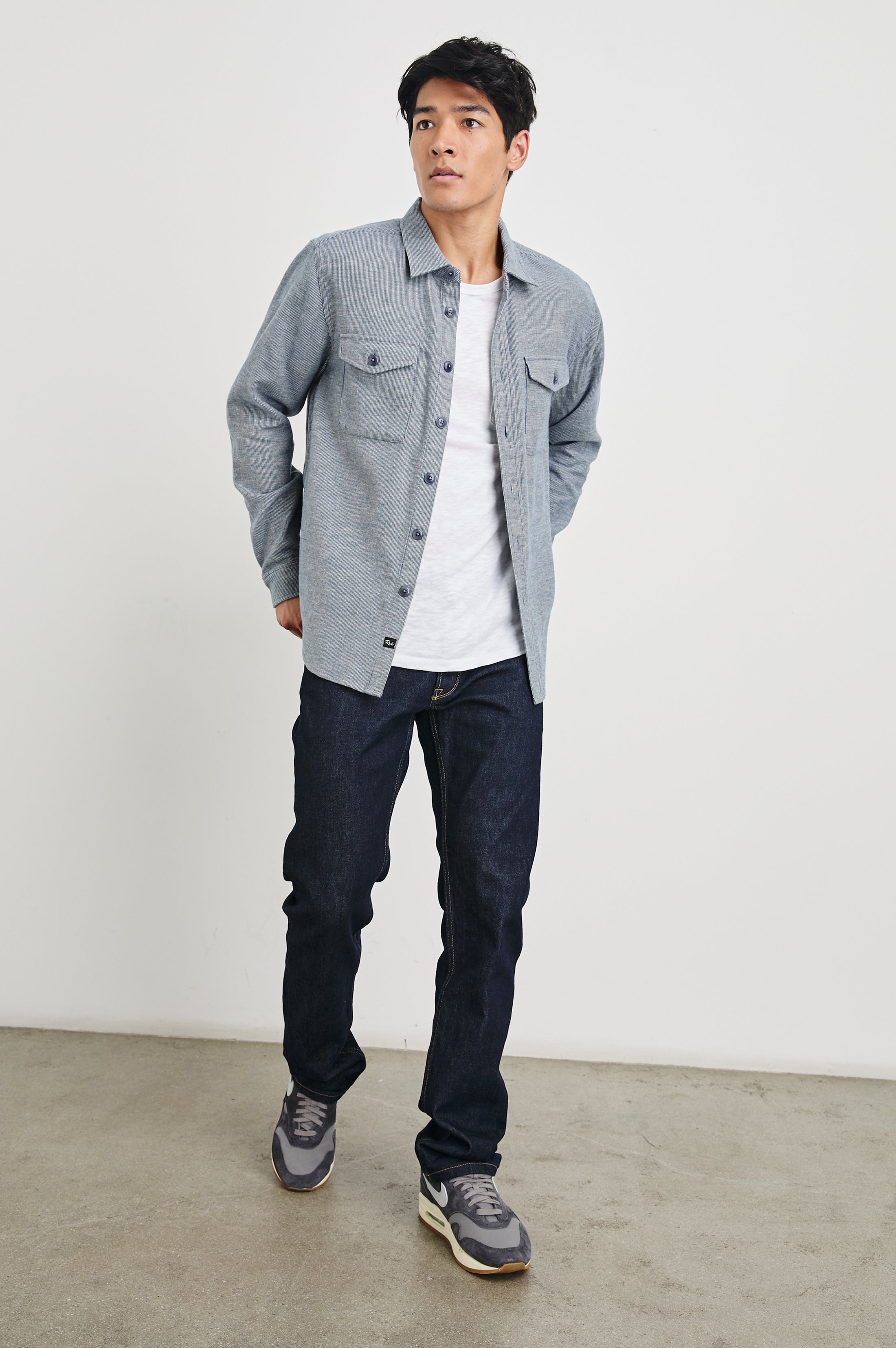 BURR SHIRT JACKET - DENIM WHITE