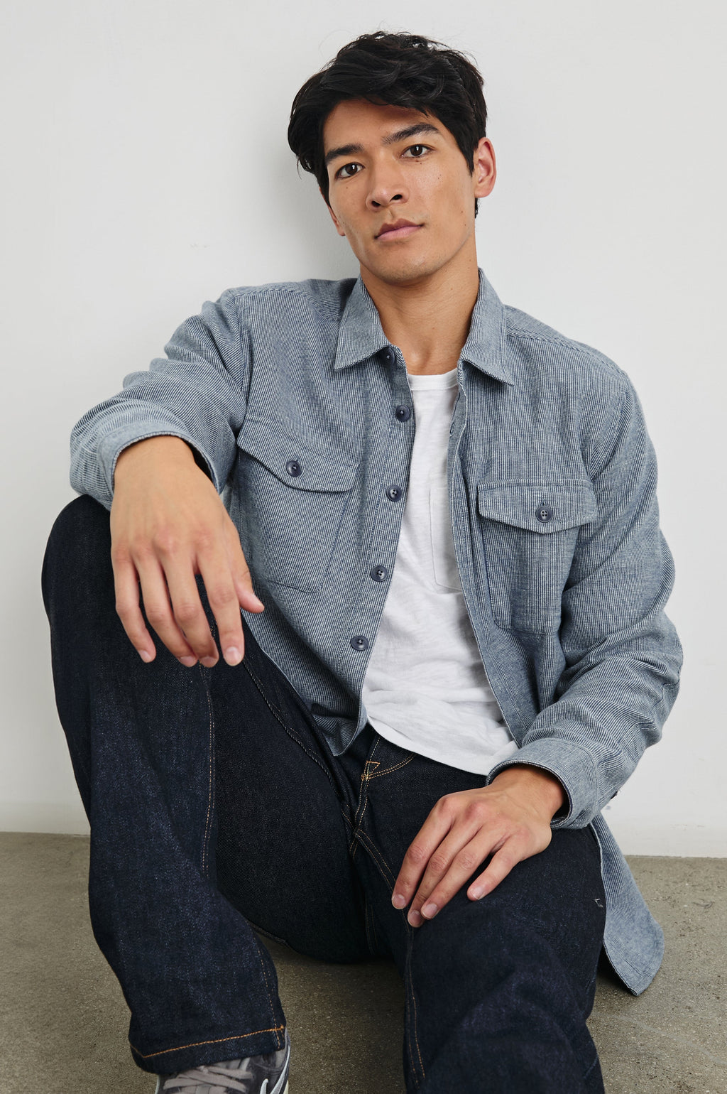 BURR SHIRT JACKET - DENIM WHITE