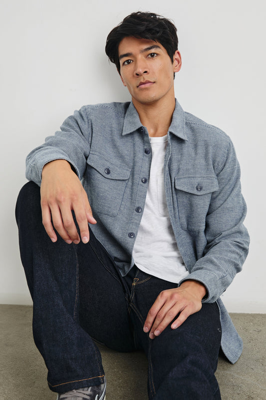BURR SHIRT JACKET - DENIM WHITE