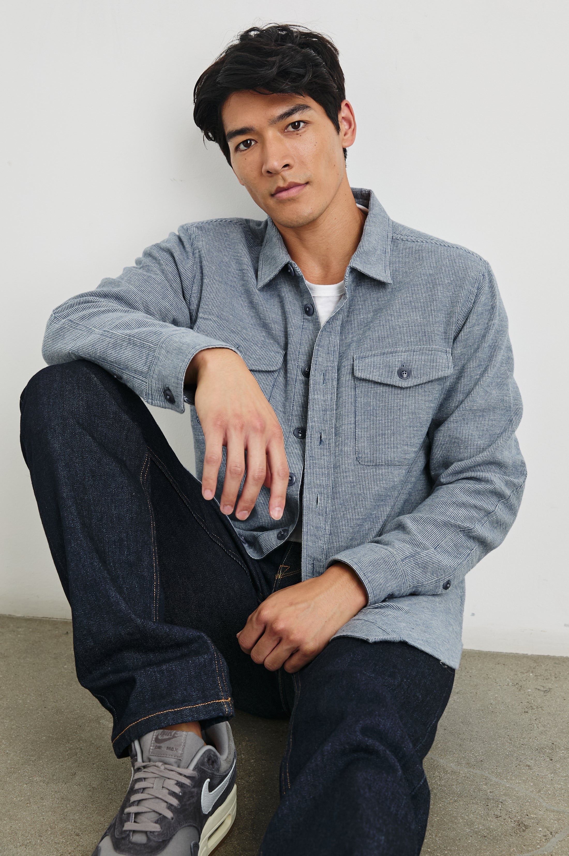 BURR SHIRT JACKET - DENIM WHITE