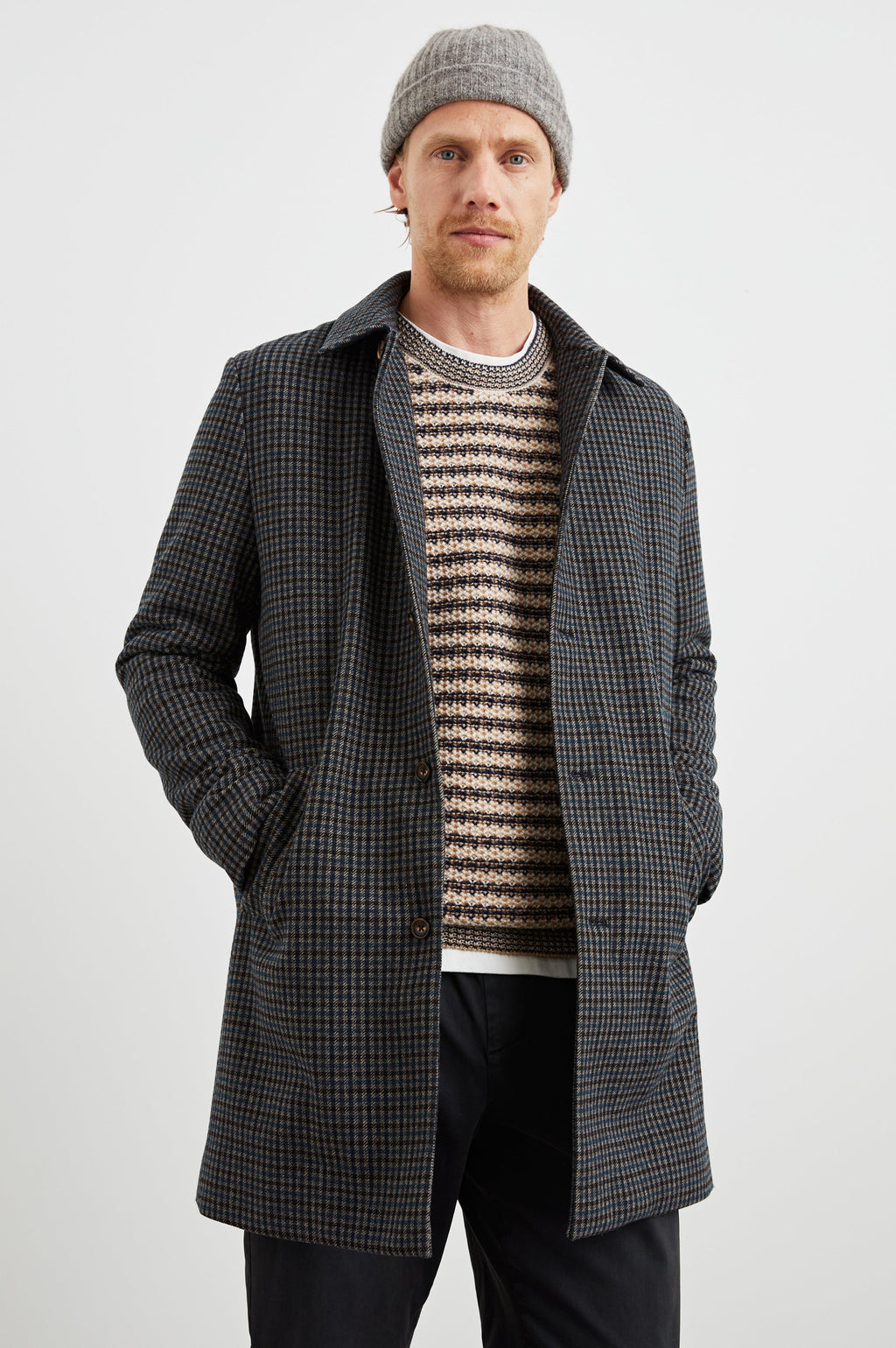 HOCKNEY OVERCOAT - GREY CHECK PLAID