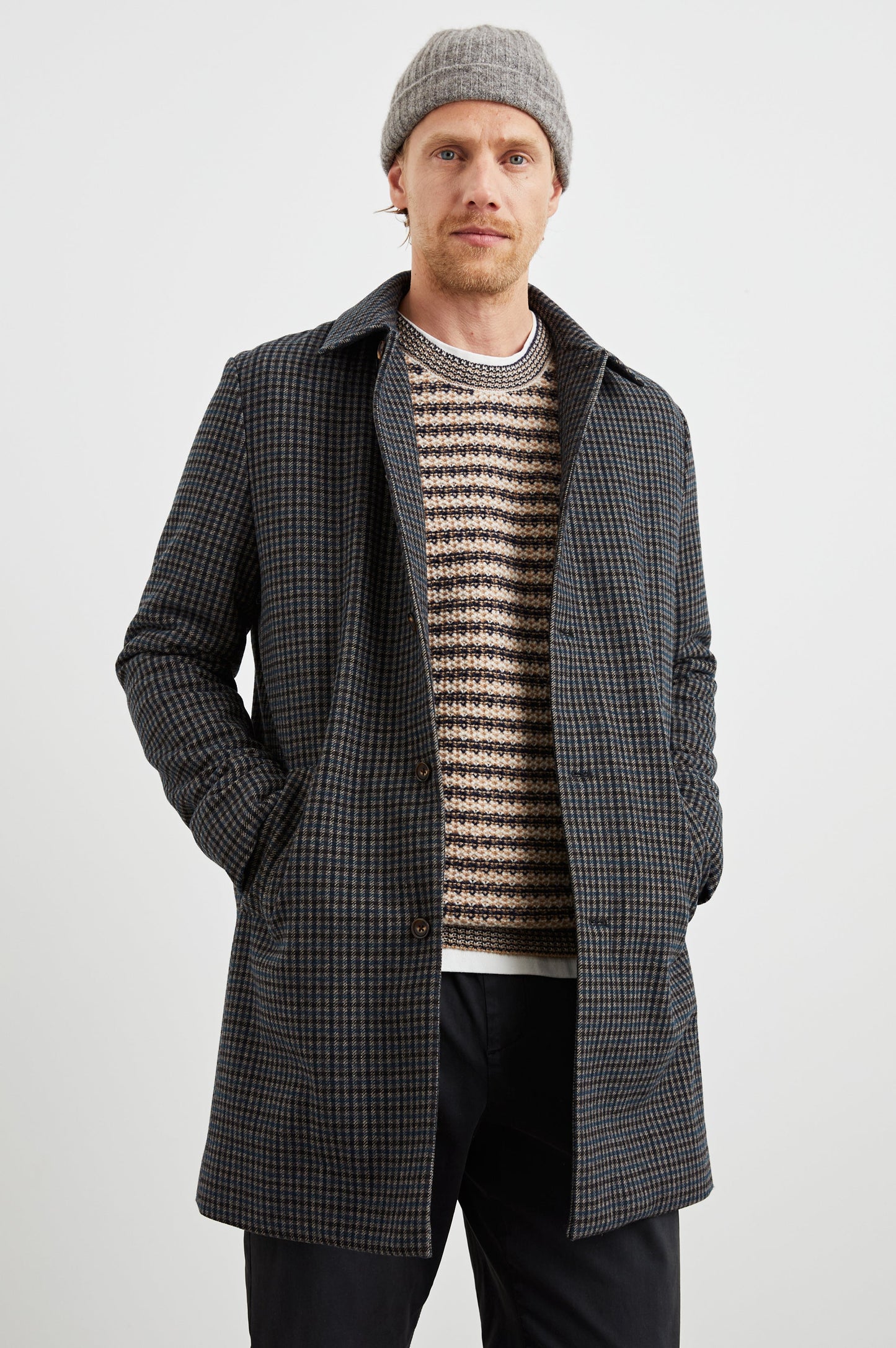 HOCKNEY OVERCOAT - GREY CHECK PLAID