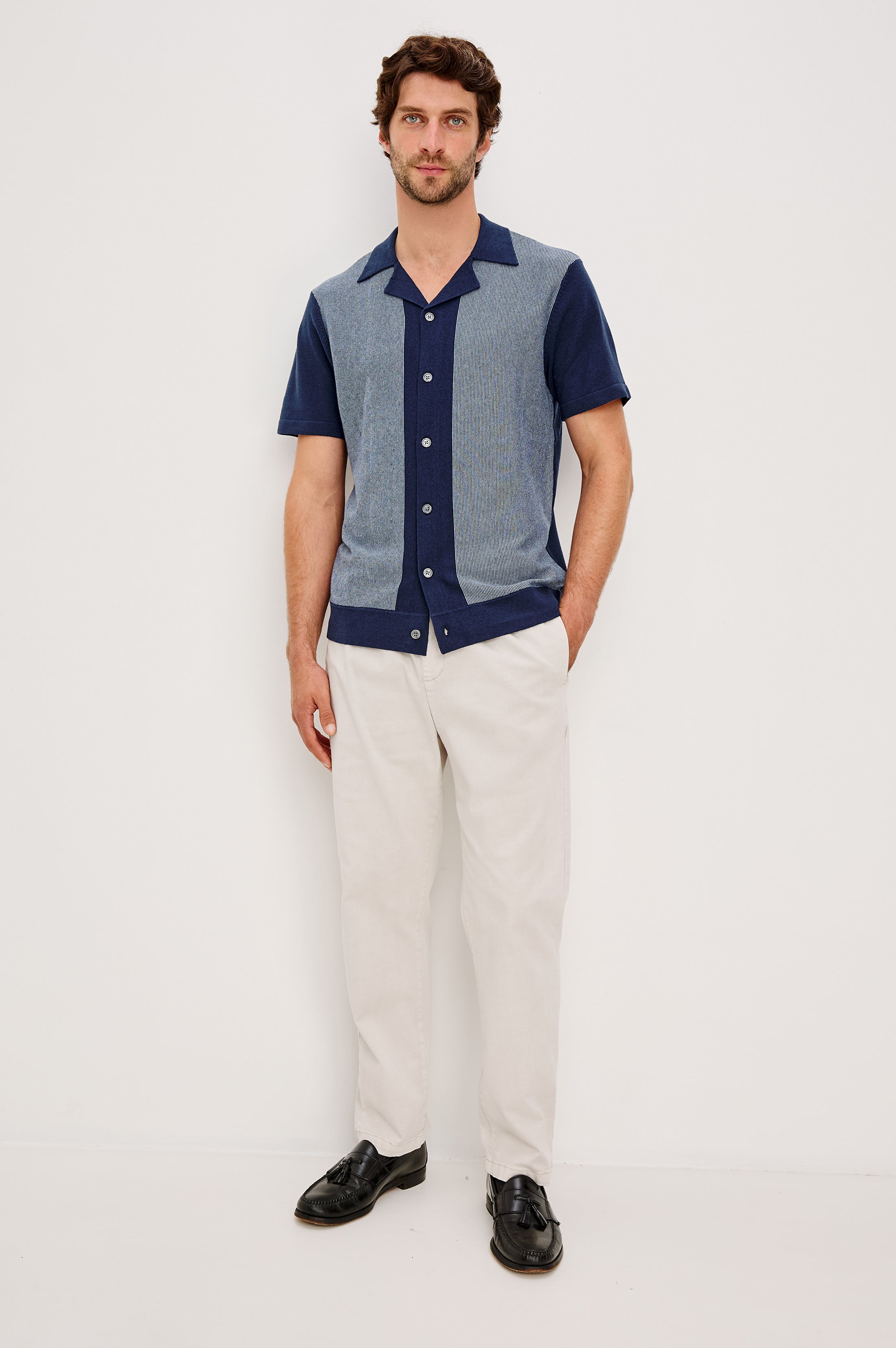 SILAS SHIRT - NAVY LAGOON STRIPE