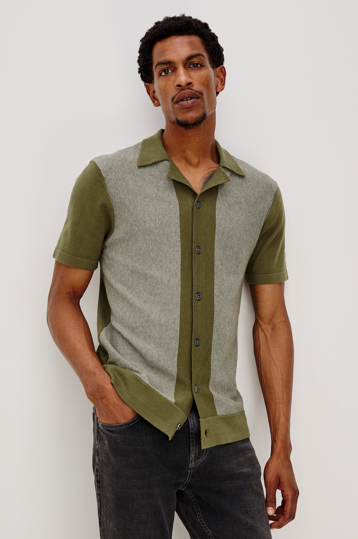SILAS SHIRT - OLIVE KHAKI STRIPE