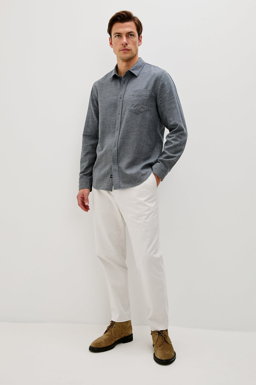 WYATT SHIRT - CHARCOAL NAVY HOUNDSTOOTH