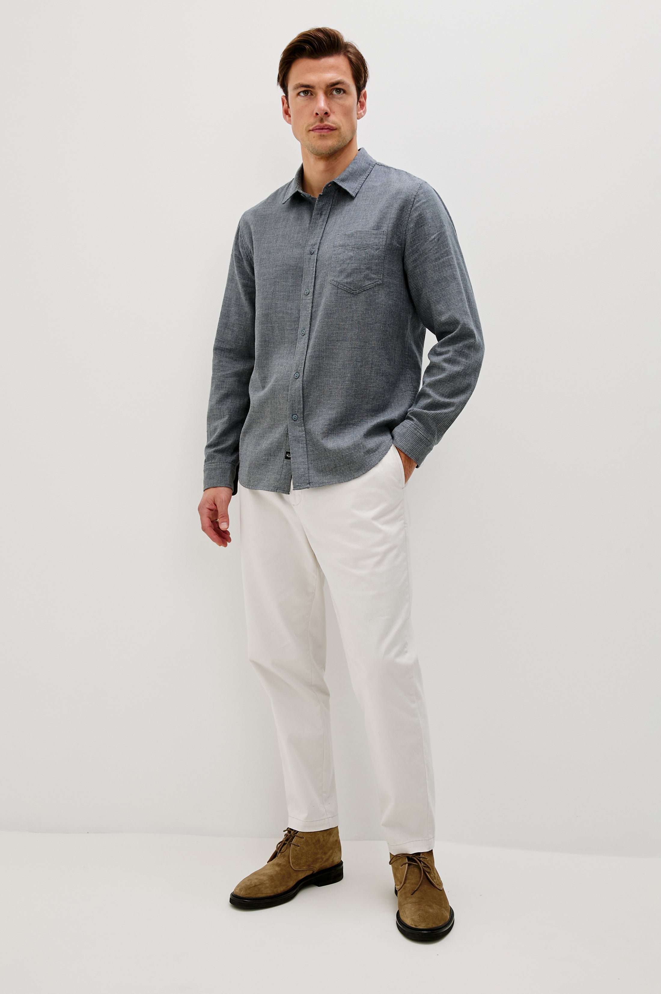 WYATT SHIRT - CHARCOAL NAVY HOUNDSTOOTH